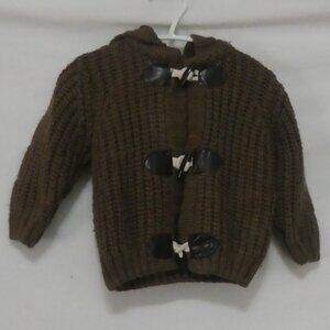 JOE FRESH - Baby | 6-12 months | Olive Green Knitted Hooded Sweater With Toggles